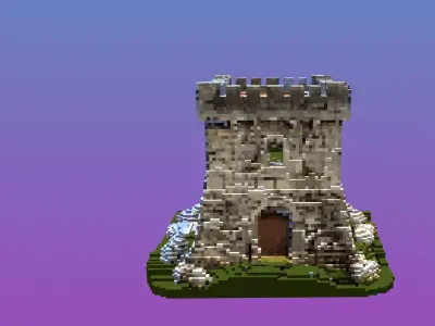 Voxel Medieval Stone Tower Low-poly 3D model