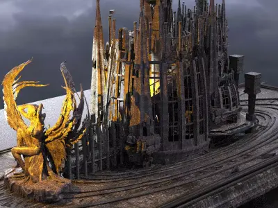 Dark Victorian Art Deco Castle courtyard Bridges Kitbash 3D model