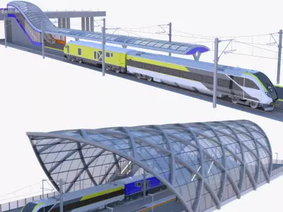 Stations with american train III 3D Model Pack