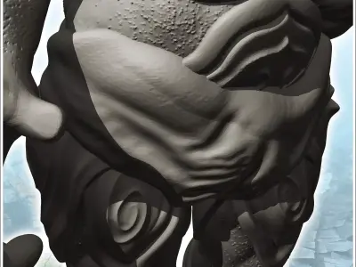 Curved-nosed troll with large hand and rock 15 - Medieval Fantas 3D print model