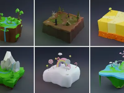 MEGA PACK Low Poly Worlds Islands Exteriors Low-poly 3D model