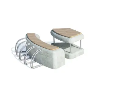 Urban Furniture with Seat Table and Bike Rack  3D model