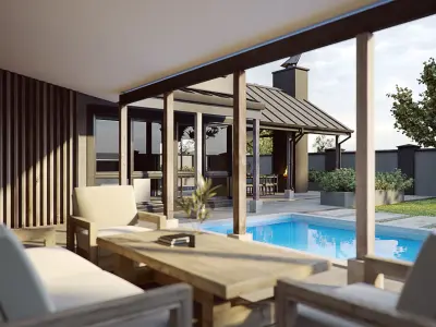 Corona - C4D scene files - Modern Farmhouse Exterior 3D model 3D model