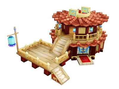 Stylized Asian Teahouse Pavilion - Game-Ready Modular Building 3D model