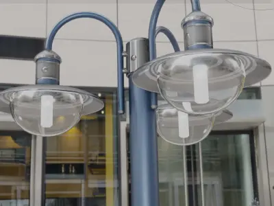 Street Light -7- Blue Version -3 Lamps-  Low-poly 3D model