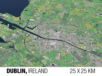 Dublin Ireland 25x25km 3D City Map 3D model