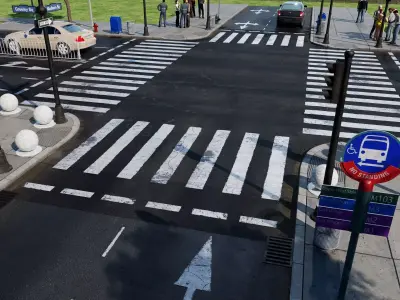 City street intersection scene   road section Low-poly 3D model