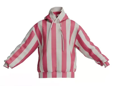 Pink and White Striped Oversized Hoodie - Casual Streetwear 3D model