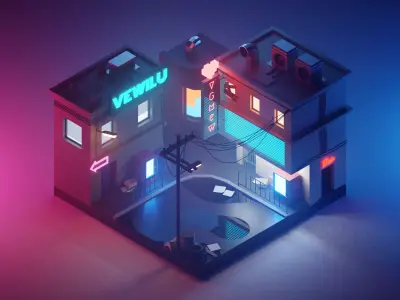 Low poly Cyberpunk City Low-poly 3D model