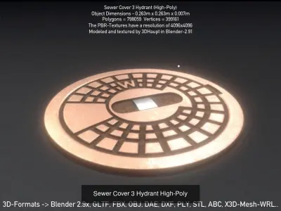 Sewer Cover 3 Low and High-Poly 3D Model Pack