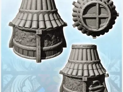 Traditional round hut with rounded tile roof and window 14 - Med 3D print model