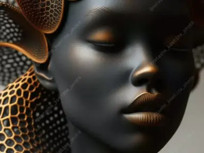 3D Printed Bust Sculpture Black Woman Golden Lattice Low-poly 3D model