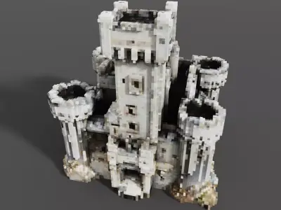 Voxel Medieval Fortress Stronghold Low-poly 3D model