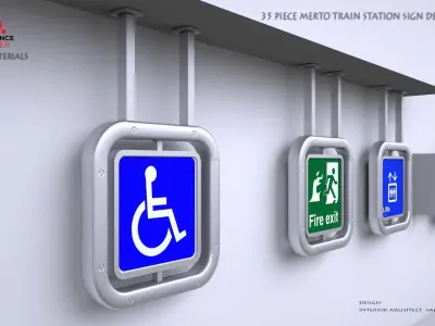 Train and Metro Station  Direction Sign 35 GRAIN Low-poly 3D model