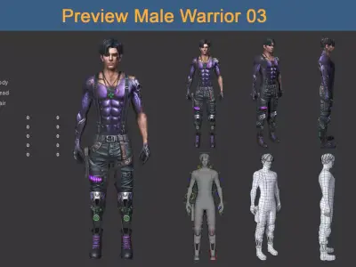 Character Male Warriors 03 - Ready for game Low-poly 3D model