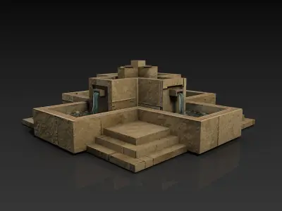 Low poly Fountain with stairs Low-poly 3D model