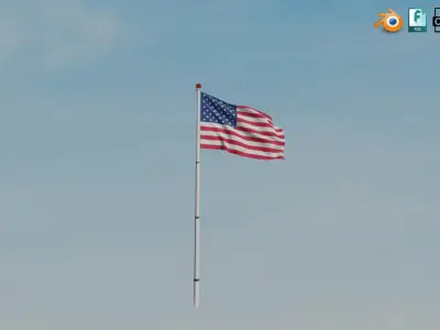 Animated Flag with Pole - Baked Low-poly 3D model