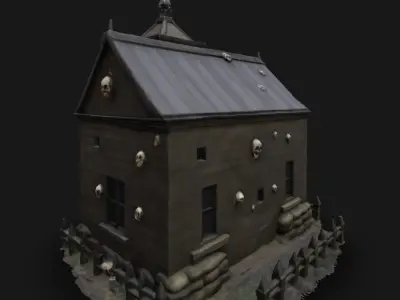 Haunted Gothic House 3D Model Stylized Horror Building Skulls Low-poly 3D model