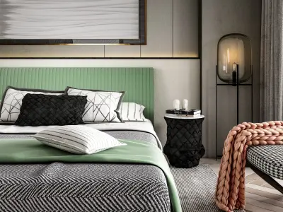 modern nature vibe bedroom 3D interior scene 3D model
