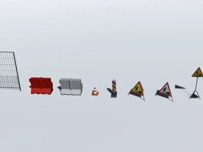 Road works pack Low-poly 3D model