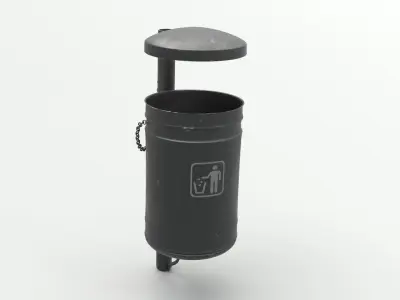 Metal Street Trash Bin 4K PBR Game Ready UV Unwrapped vol 01 Low-poly 3D model