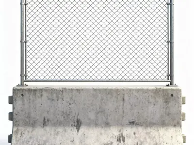 Concrete Jersey Barrier with Chain-Link Fence 3D Model Low-poly 3D model