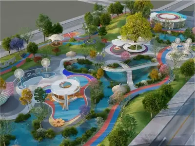 Urban Landscape Park Low-poly 3D model