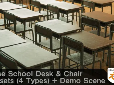 Japanese School Desk and Chair with Blender Demo scene 3D model