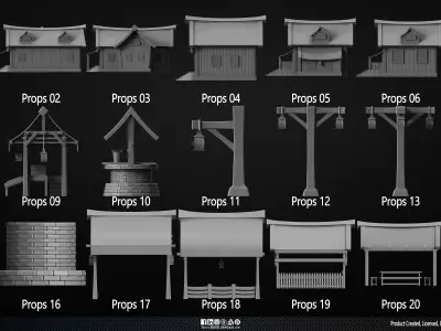 20 Medieval Props Volume 01 Low-poly 3D model