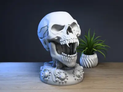 Robot skull human Headphone Stand Cyborg Headset Stand 3D print model