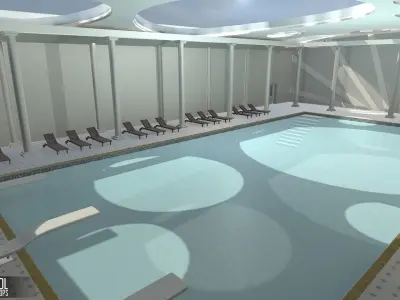 Small pool - interior and props Low-poly 3D model