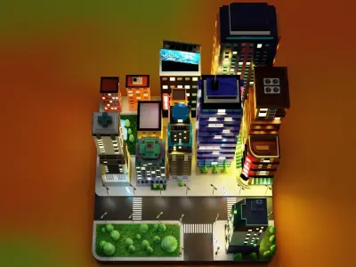 Isometric Megalopolis Low-poly 3D model