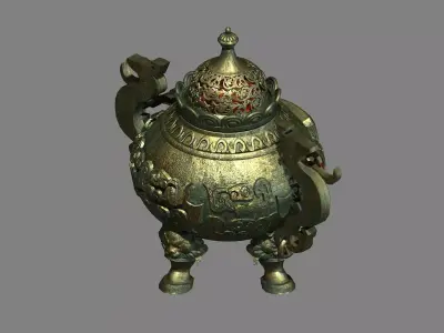 Ancient Chinese bronze tripod Low-poly 3D model