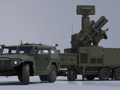  Military Truck with Missile System Crotale NG Rigged for Cinema 4D 