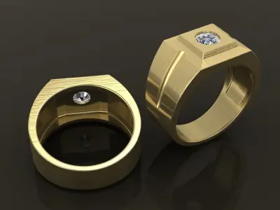Signet Ring Square Flush Diamond Mix Size 7-12 3D print model