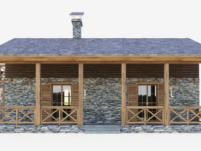 Container cottage in the style of a Swiss chalet 3D model