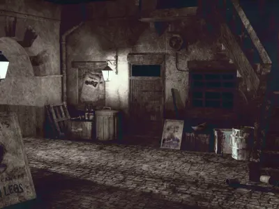 Restalley old room with lamp Low-poly 3D model