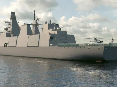  Frigate Type 31 with Military Helicopter 