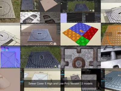 Sewer Cover 5 High and Low-Poly Version 3D Model Pack