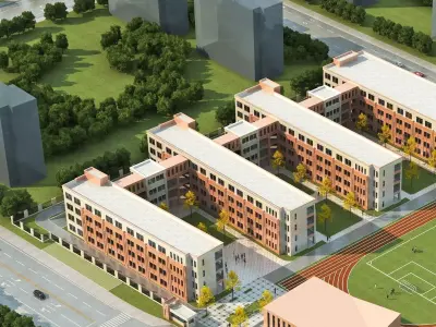 Modern School Campus Exterior 3D model