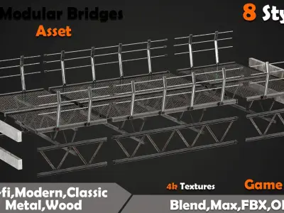 Modular Bridges Asset Low-poly 3D model