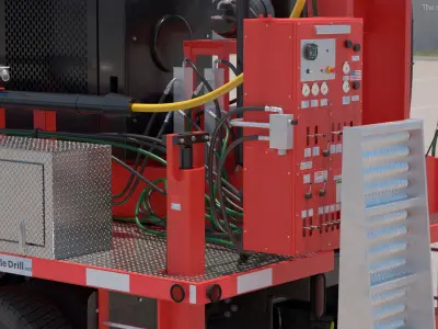  Mobile B-51 Drill Rig Truck Red Rigged for Cinema 4D 