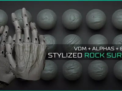 Stylized Rock Surface - 30 Brushes - alphas - bonus brush 3D model