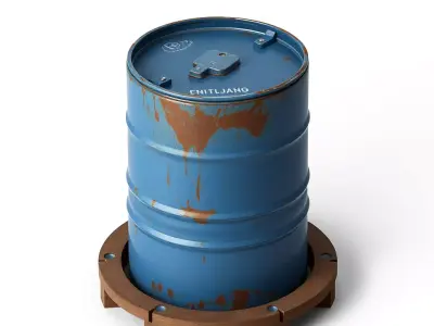 Weathered Industrial Barrel with Stand Low-poly 3D model