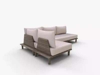 Baixa 3-Piece Wood Modern Outdoor Sectional Sofa 3D model