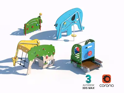 Playful Animal-Themed Playground Structures 3D model