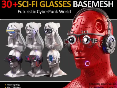 30 SCI-FI GLASSES BASEMESH Futuristic Cyberpunk  VOL 12 Low-poly 3D model
