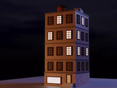 Building tall at night Low-poly 3D model