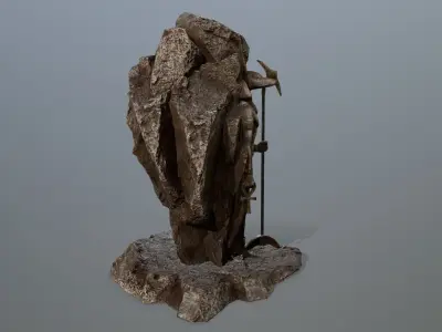 anibus man holding spear on rock Low-poly 3D model