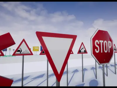 German Road Sign Collection - UE4 native - FBX included Low-poly 3D model
